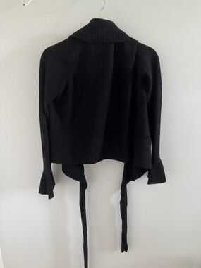 Sutton Studio Black Wrap Cardigan with Ribbed Collar and Tie Waist